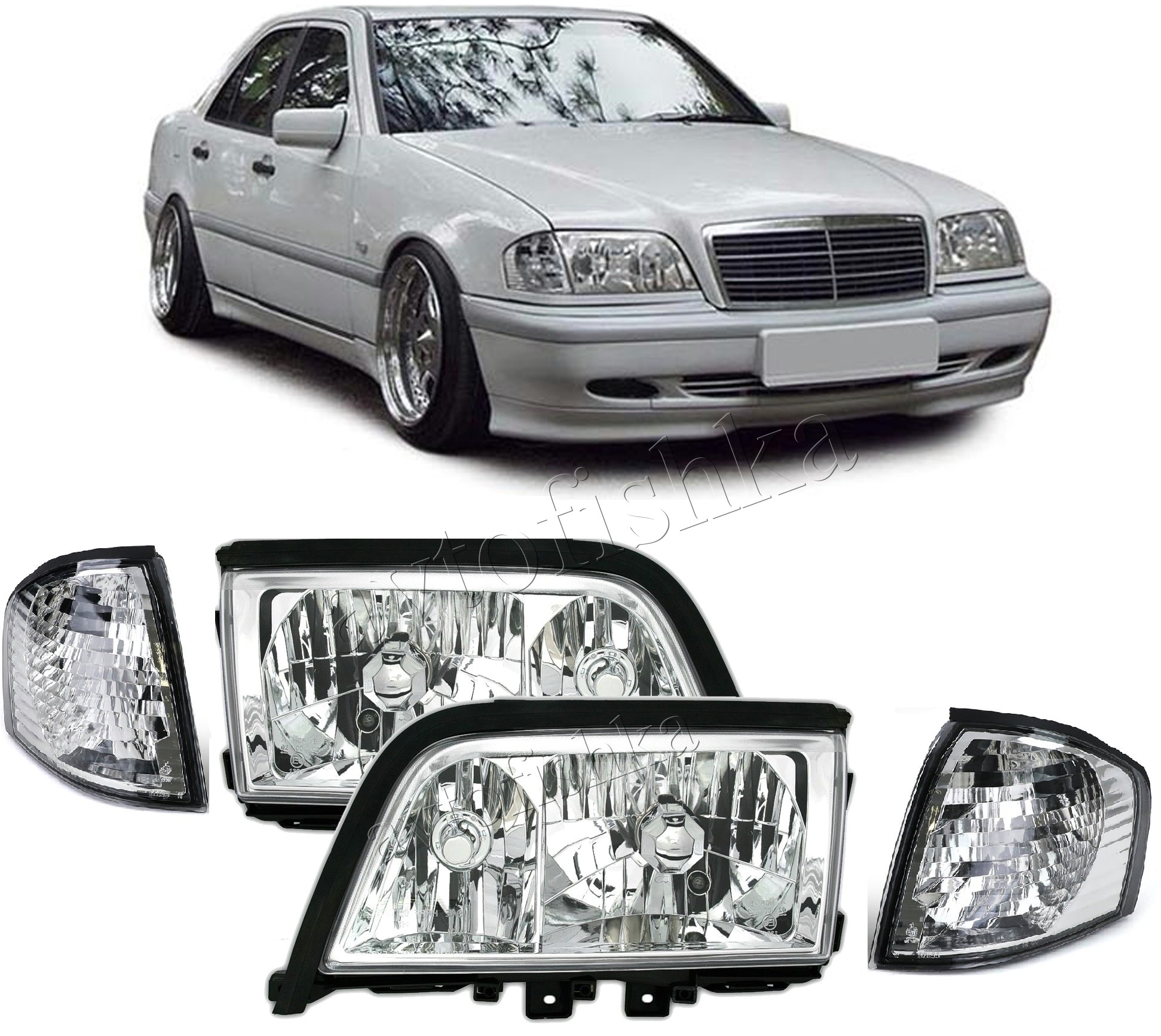 Mercedes C W202 (94-00) фары передние хромированные, комплект 2 шт. купить  в Новочебоксарске - Автофишка