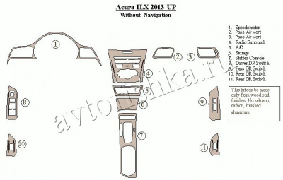 Декоративные накладки салона Acura ILX 2013-н.в. Набор без навигации.